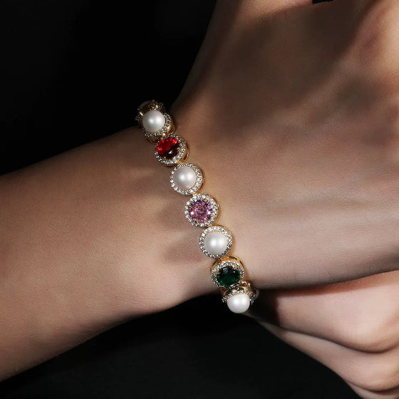DIVA Vintage Inspired Colour Gem & Pearl Bracelet