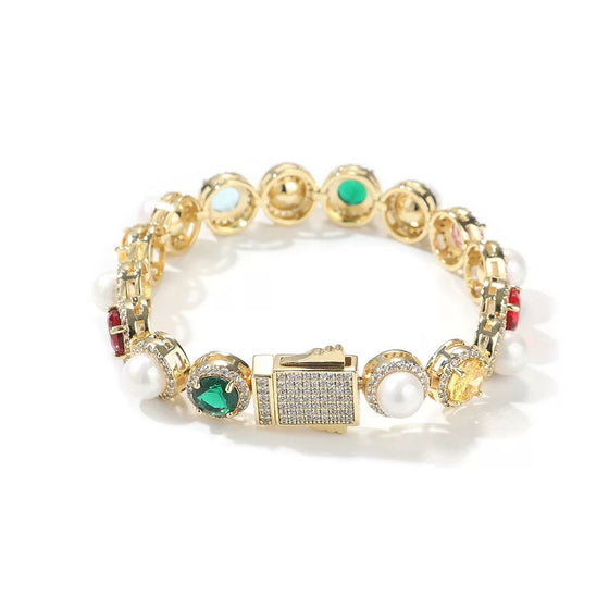 DIVA Vintage Inspired Colour Gem & Pearl Bracelet